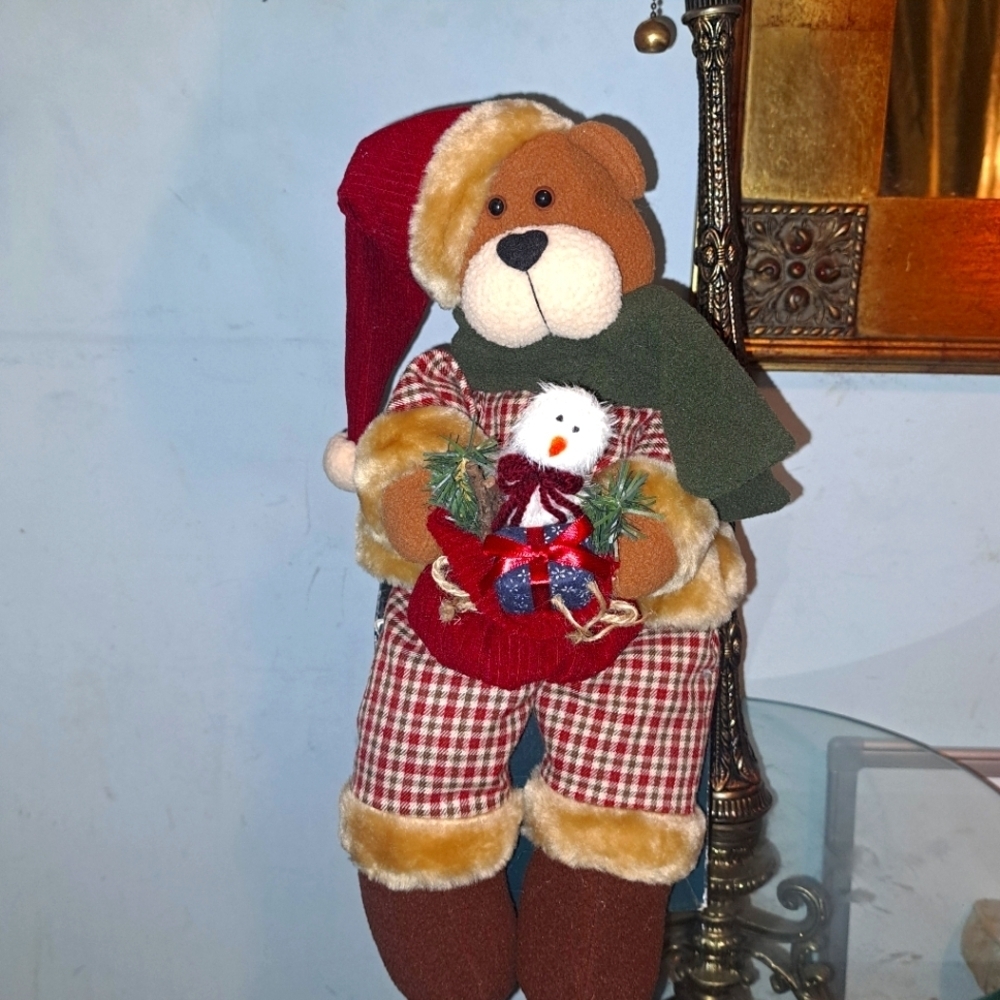 Christmas Shelf Sitter Plush 17" Teddy Bear with Santa Hat Original Box
